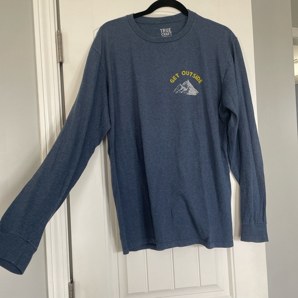 True Craft Blue Long Sleeve Graphic Tee Large Get Outside Mountain Shirt
